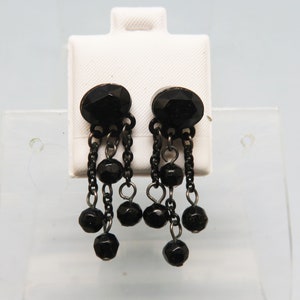 Vintage Black Rhinestone Gothic Pierced Earrings, 1 1/4 Inches Long