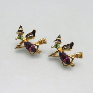 Adorable Rhinestone Witch Tack Pins, Vintage Halloween