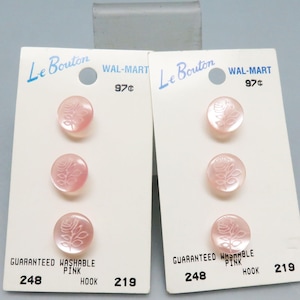 Mint on Card,  6 Translucent Pink Plastic Buttons,  Vintage La Bouton Buttons, 1/2 Inches