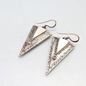 Vintage Ethnic Sterling Triangular Pierced Earrings, Sterling and Mother of Pearl
