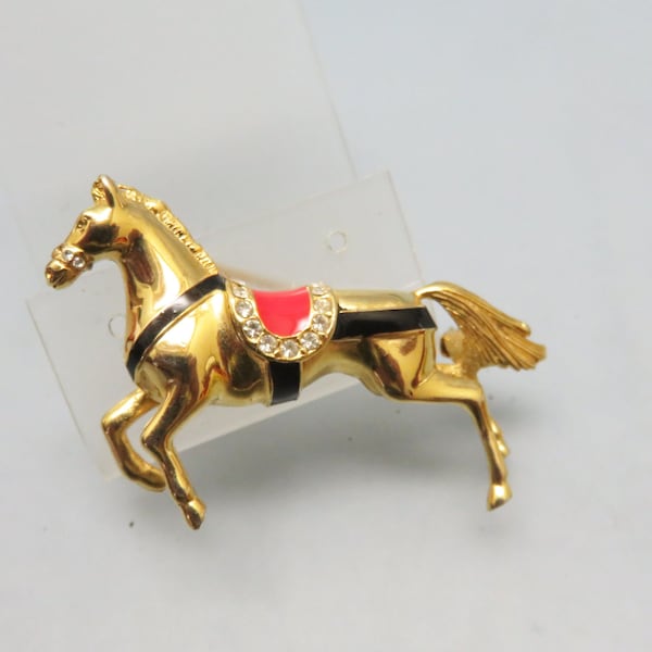 Vintage Lipizzaner Stallion  Horse Brooch, Rhinestones and Enamel Accents