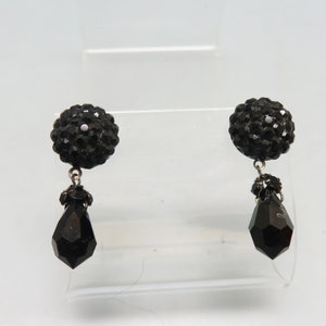 Vintage Black Rhinestone Gothic Pierced Earrings, 1 1/4 Inches Long