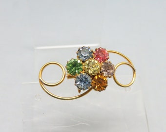 Pastel Rhinestones Brooch,  1960s Floral Rhinestone Pin, MINT*