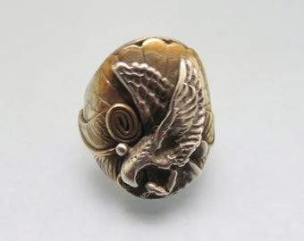 Big Bold Sterling Silver and Bronze Eagle Unisex Ring - Size 10