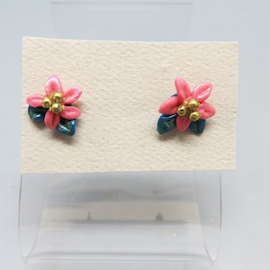 Lovely Vintage Christmas Poinsettia Pierced Earrings, Tiny Plastic Flowers