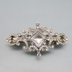 1960s Fancy Vintage White Rhinestone Hair Barrette
