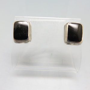 Vintage Sterling and Black Onyx Pierced Earrings, Minimalist Earrings