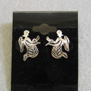 Vintage Sterling Silver Angel Earrings: Delicate Wirework Holiday Jewelry