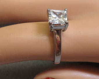Vintage Emerald Cut Cubic Zirconia Engagement Ring, Size 7