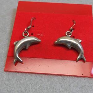 1980s Sterling Silver Dolphin Pierced Earrings, Three Dimensional Dolphin Earrings