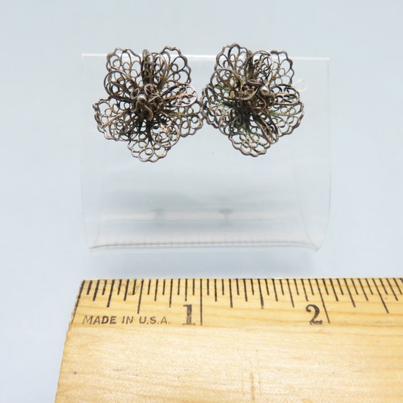 Sterling Silver Flower Screw Back Earrings,  Vint… - image 5