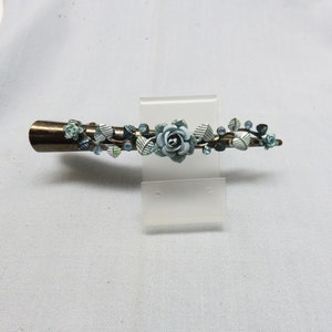 Vintage Huge Blue Rhinestone Enamel Flower Hair Clip