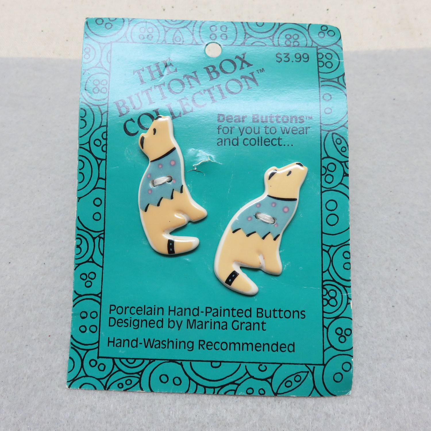 Set of 2 Vintage Pottery Coyote Buttons, Southwestern Hand Painted