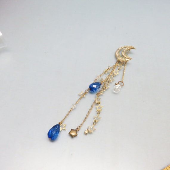 Very Cool Rhinestone Crescent Moon Barrette with … - image 1