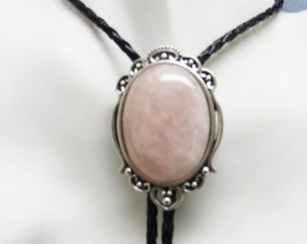 Handmade Fancy Oval Rose Quartz Bolo Tie, Made in Montana
