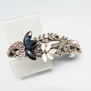 ヴィンテージ ムーンストーン ブルー ラインストーン リーフ ヘアバレッタ