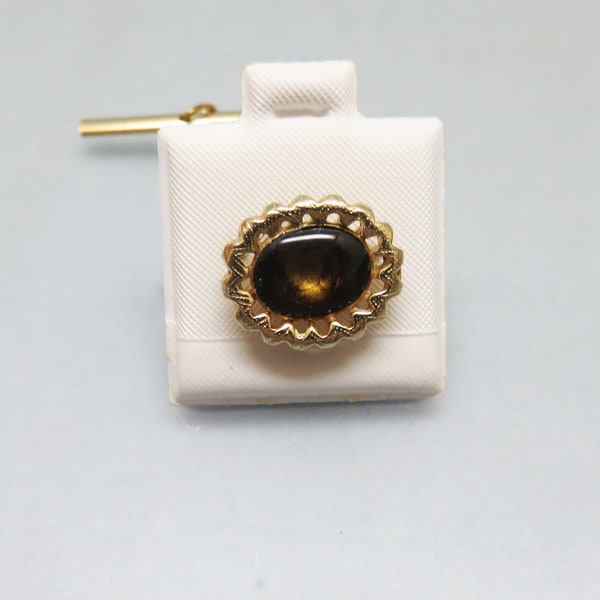 Vintage Brown Faux Star Sapphire Tie Tack, Goldtone Metal Tie Tack*