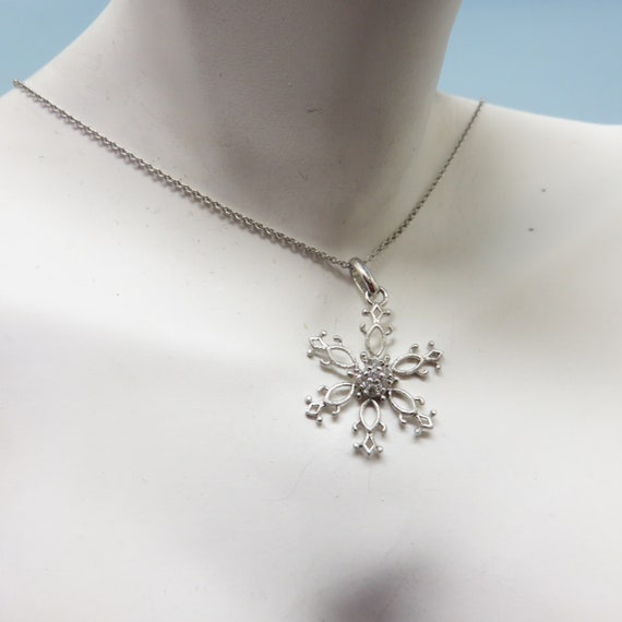 Silver Plated Rhinestone Snowflake Pendant and Ch… - image 4