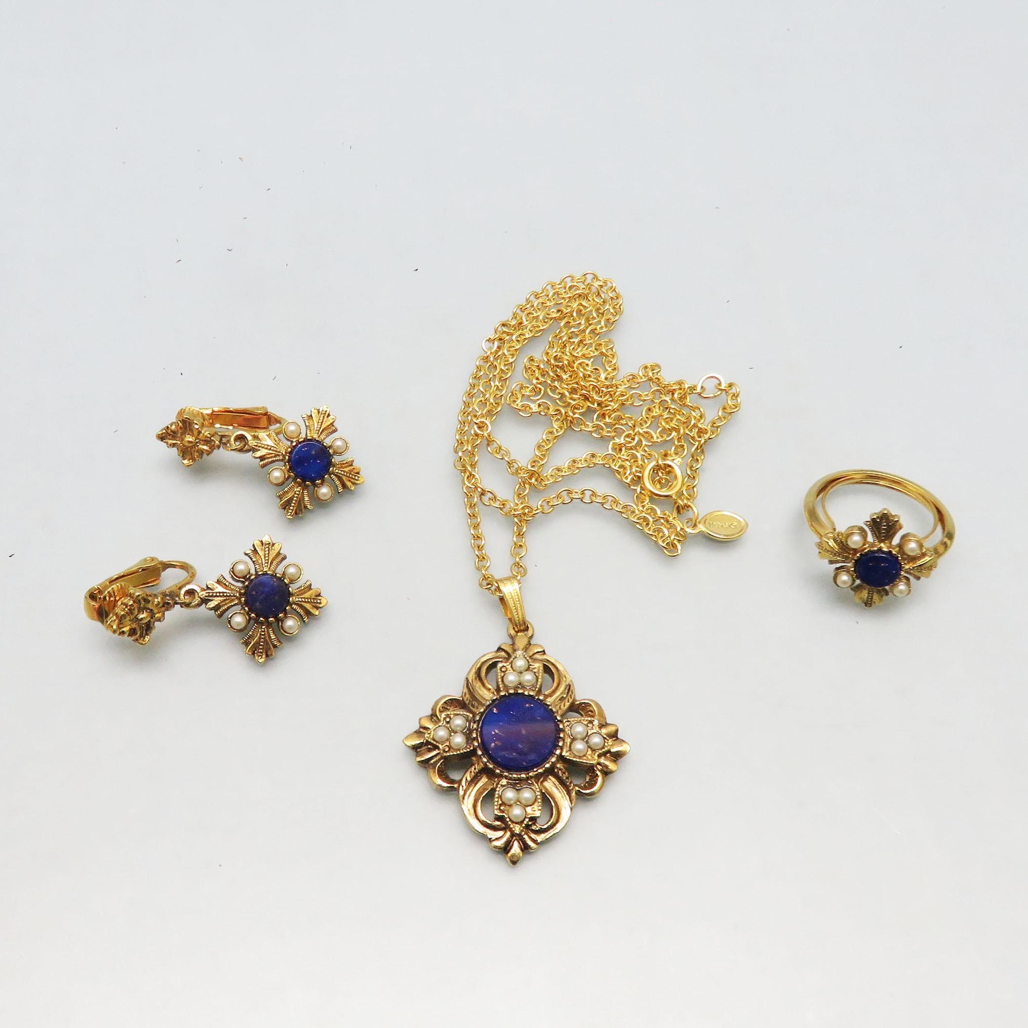 Vintage Avon Victorian Style Jewelry Set: Faux Lapis & Pearls - Etsy