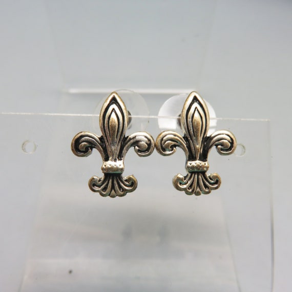 Petite Silver Fleur D' Lis Pierced Earrings, Vint… - image 1