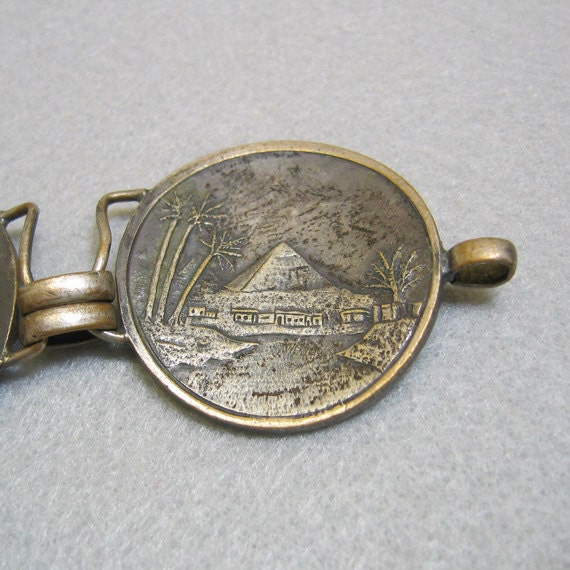 Egyptian Themed Aged Brass Link Bracelet, 1960s, … - image 4