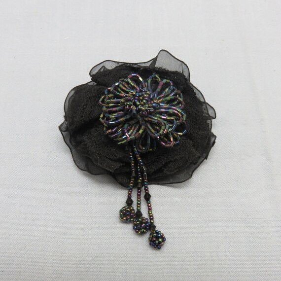 Fabulous Vintage Black Beaded Chiffon Flower Barr… - image 1