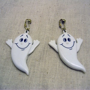 1980s BIG Plastic Ghost Clip Earrings, Halloween Earrings image 1