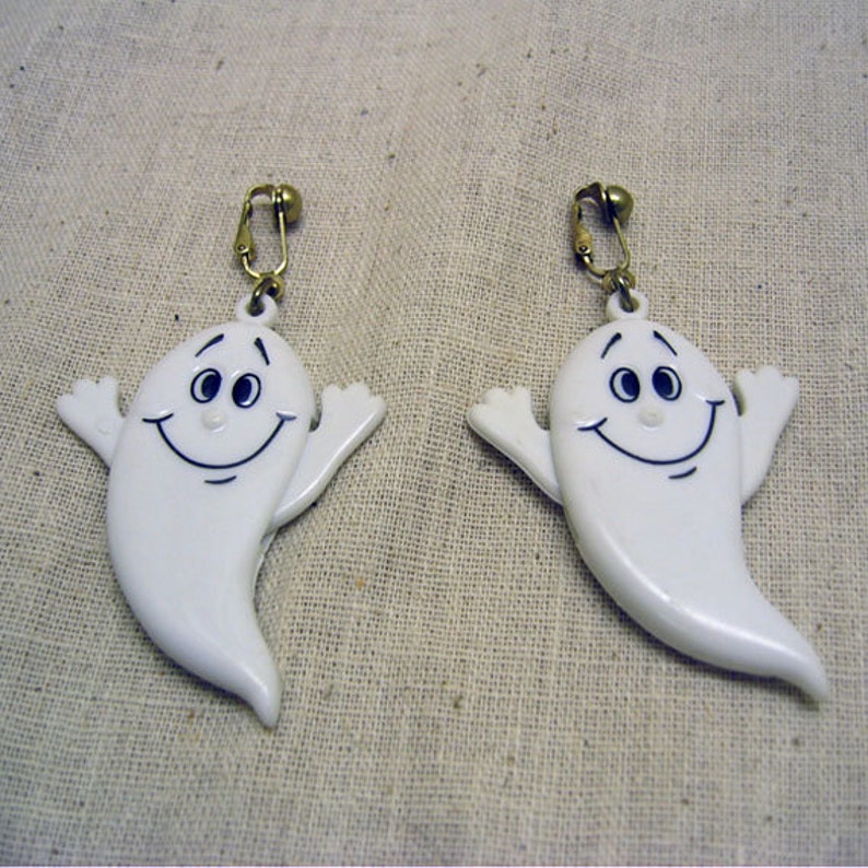 1980s BIG Plastic Ghost Clip Earrings, Halloween Earrings image 1