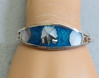 マザーオブパールのフラワーブレスレット、手作りのシェルインレイ