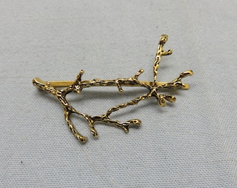Golden Tree Branch Bobby or Hair Pin, Vintage 1970s Hair Accessory