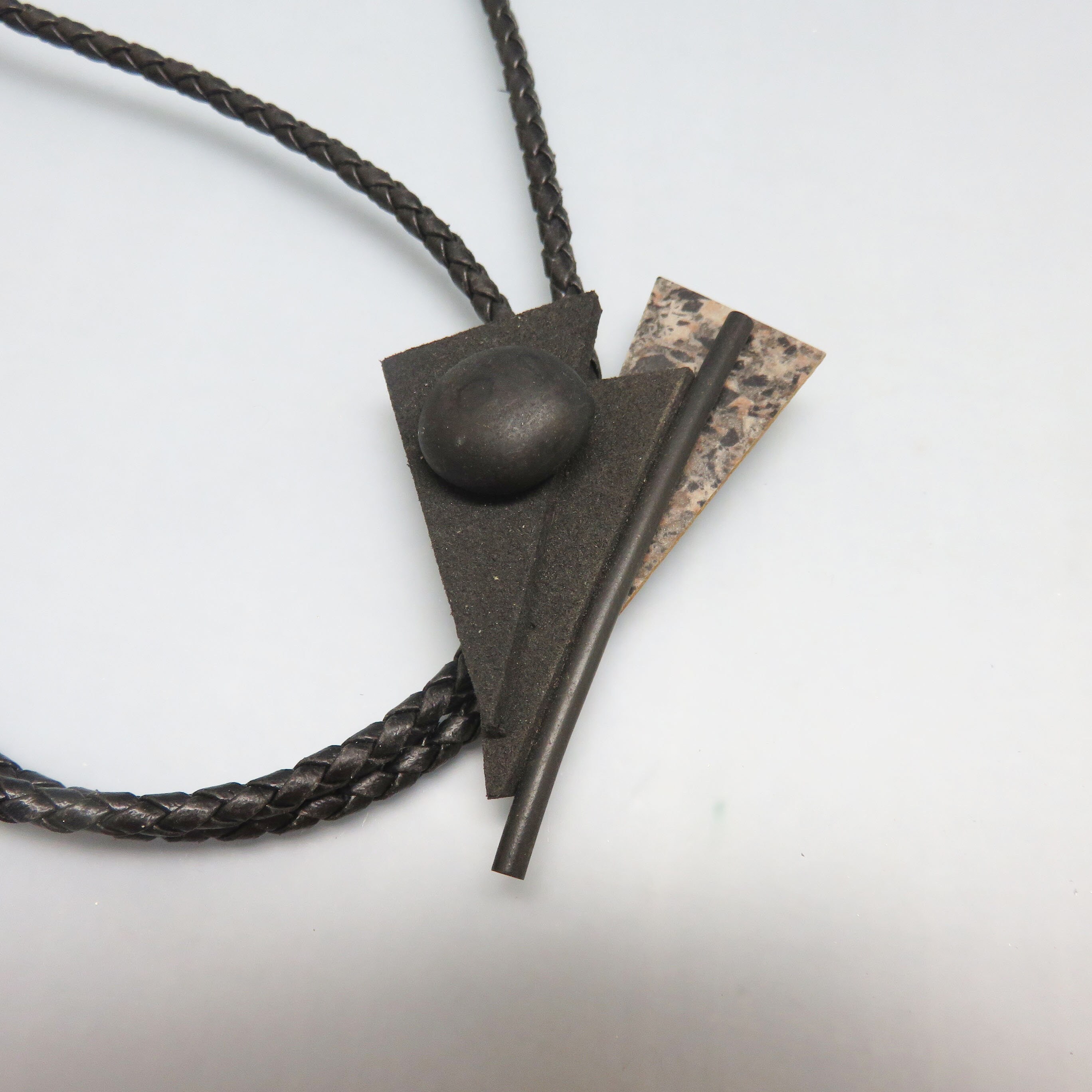 Handmade Geometric Bolo Tie: Modern Black & Gray Design