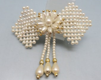 Big Creamy Plastic Pearl Hair Bow Barrette