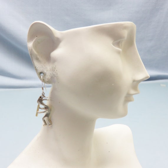 Kokopelli Pierced Earrings, Sterling Silver and B… - image 4