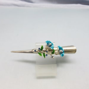 Vintage  Rhinestone Blue Morning Glory Flower Hair Clip,  Huge 5 Inches Long