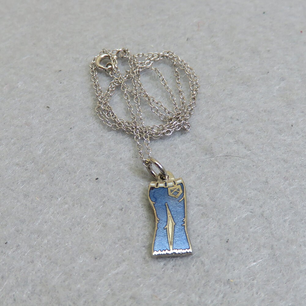 Blue Jean Baby Pendant Necklace, Vintage, Sterling and Enamel Necklace