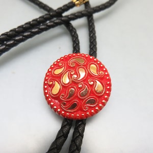 Vintage Red Glass Button Bolo Slide, Handmade Bolo Tie, Unique