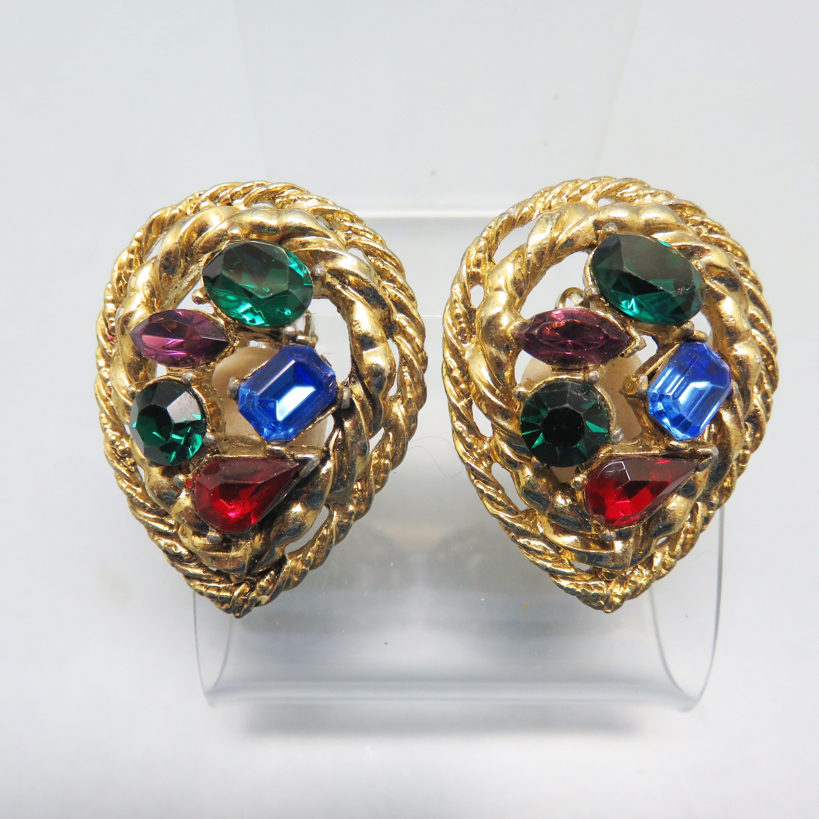 Chanel Vintage Large Woven Blue Gripoix Clip On Earrings