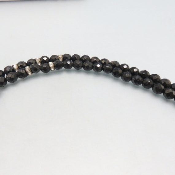 1960s 2 Strand Faceted Black Glass Bead Necklace, 16 Inch