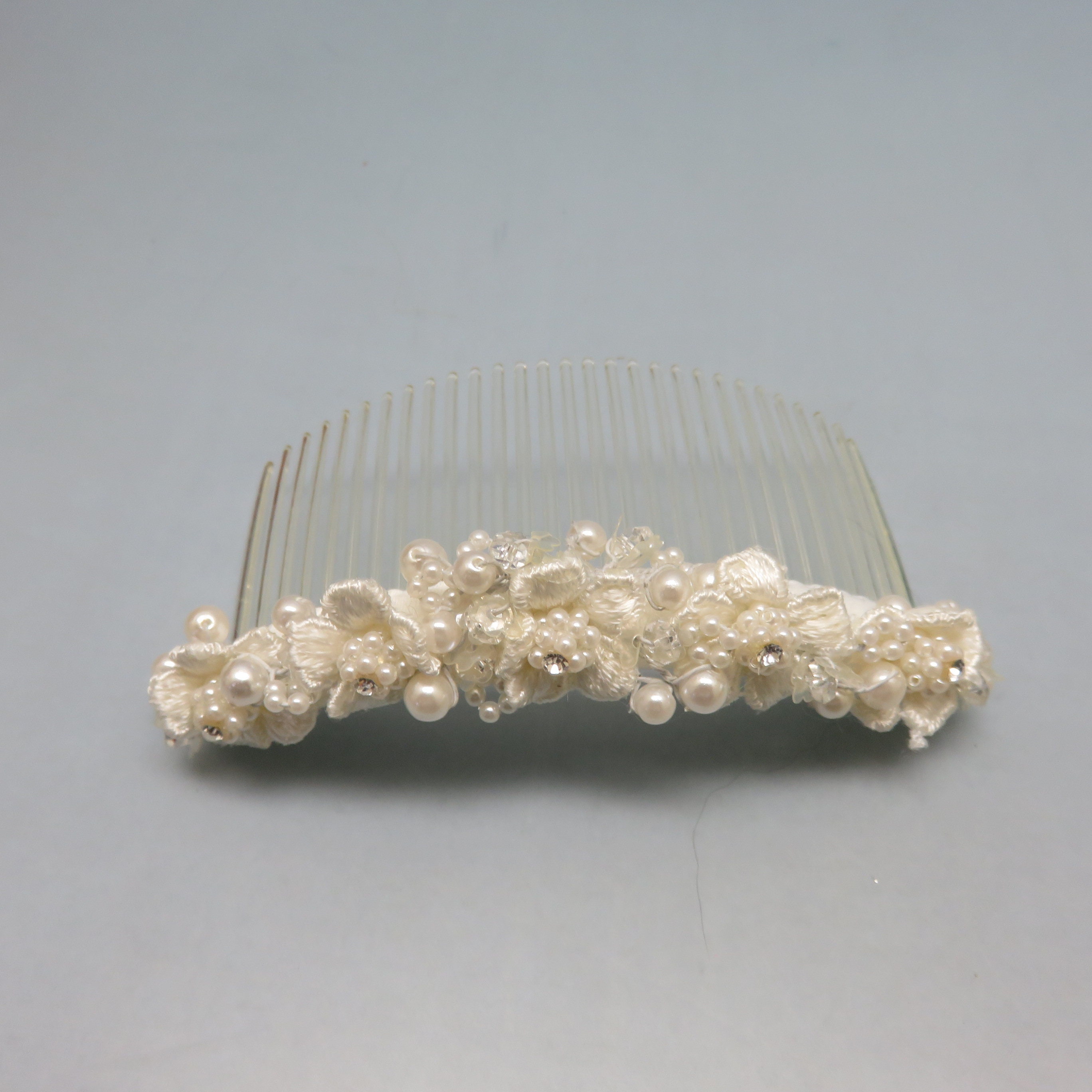 Vintage Pearl Rhinestone Wedding Hair Comb: Embroidered 
