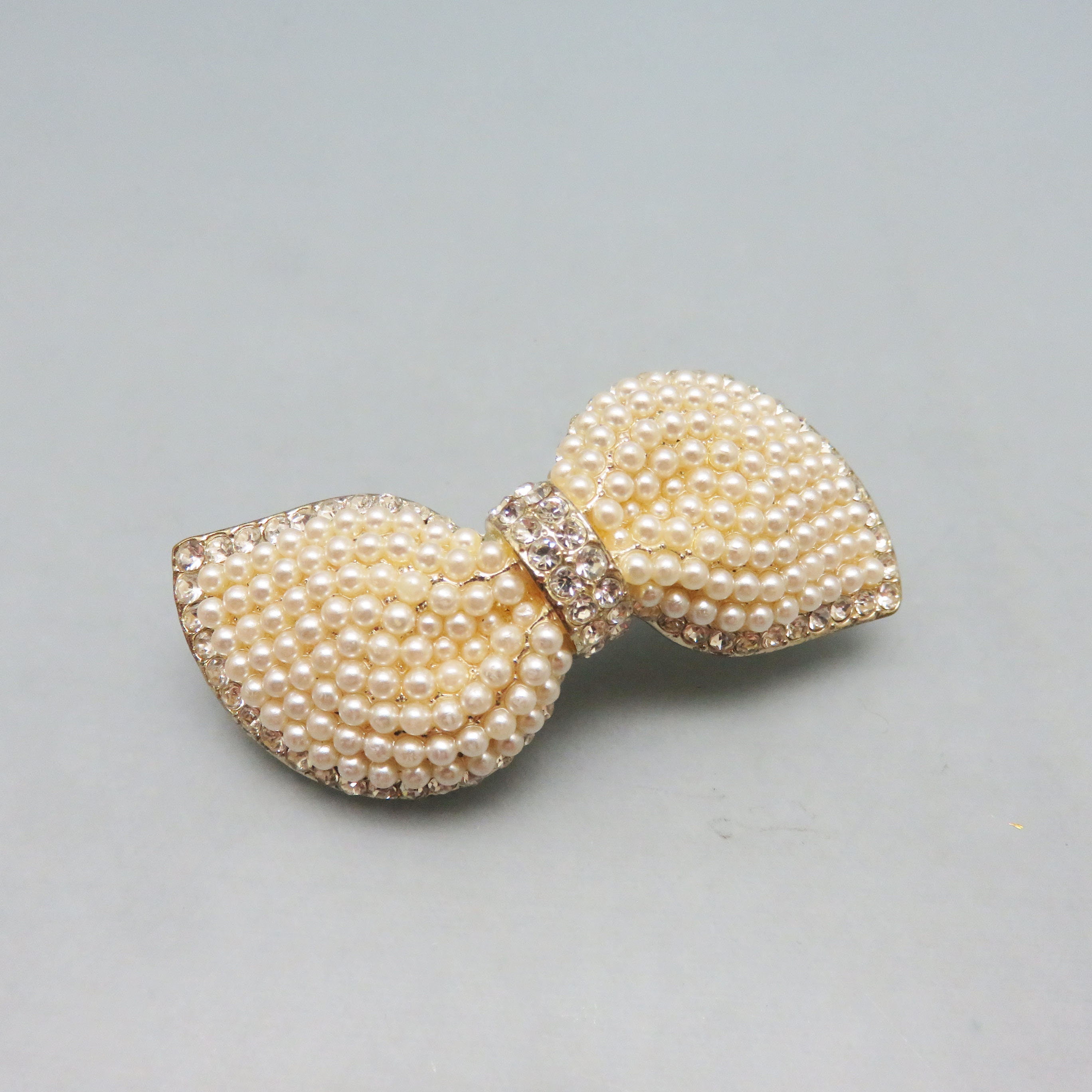 Vintage Pearl Rhinestone Bow Hair Barrette with Cubic Zirconias, Adjustable for Crystal Bow Hair Clip, Vintage Rhinestone Pearl Barrette  main image 4