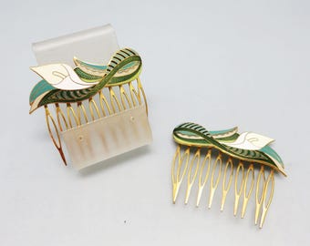 Vintage Cloisonné Fan Hair Barrettes Vintage Cloisonne Enamel Flower Fan Hair Clip Barrette Gold  main image 4