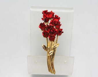 Bouquet of Red Roses Brooch, 1990s Vintage Pin,