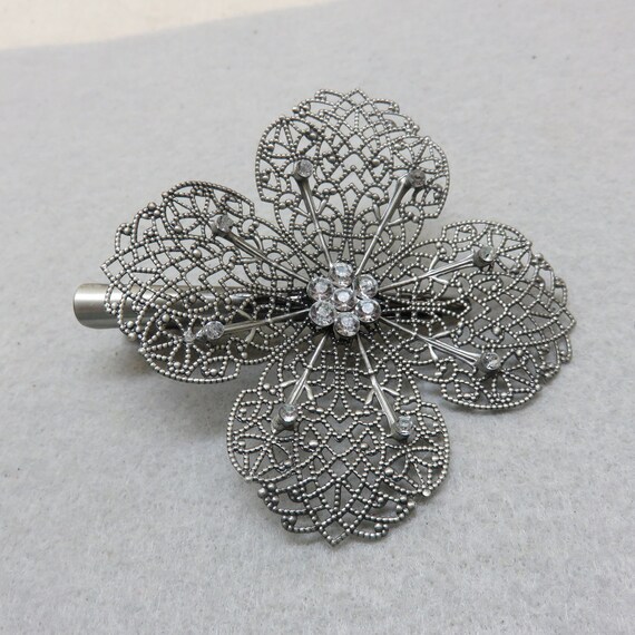 Antique  Silver Rhinestone Floral Leaf Hair Clip Yheakne Vintage Crystal Leaf Hair Clip Pin - Silver  main image 2