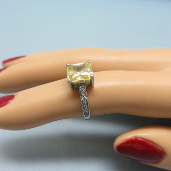 Vintage Canary Yellow Cubic Zirconia and Sterling… - image 5