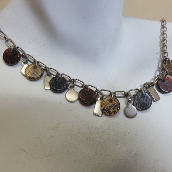 Silver Tag and Snakeskin Lucite  Sterling Collar … - image 5