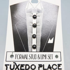 Traditional Black Celluloid Shirt Studs Set, Silvertone Metal