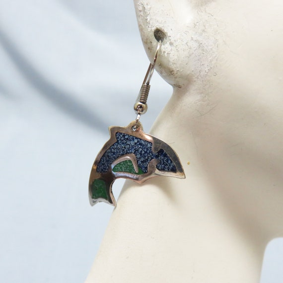 Pierced Earrings, Dolphin, Turquoise and Sodalite… - image 3