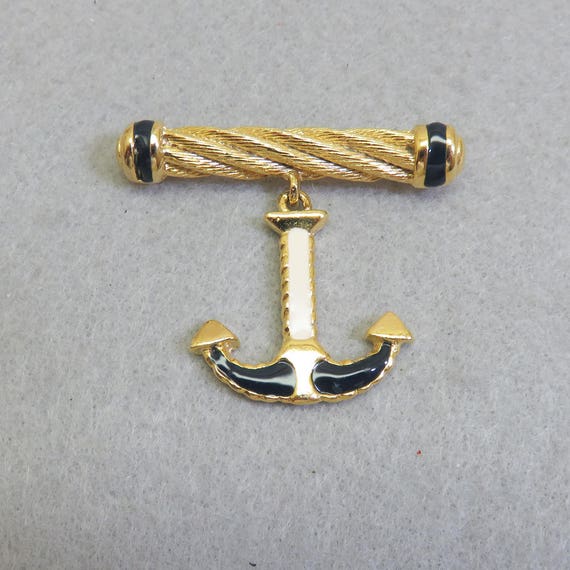 Enameled Nautical Anchor Brooch 1960s Vintage, MI… - image 2