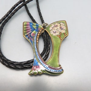 Vintage Art Nouveau Bolo Tie, Hand Made in Our Montana Shop, Rhinestone Accents