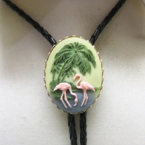 Pink Flamingos in Tropics Bolo Tie,  Handmade